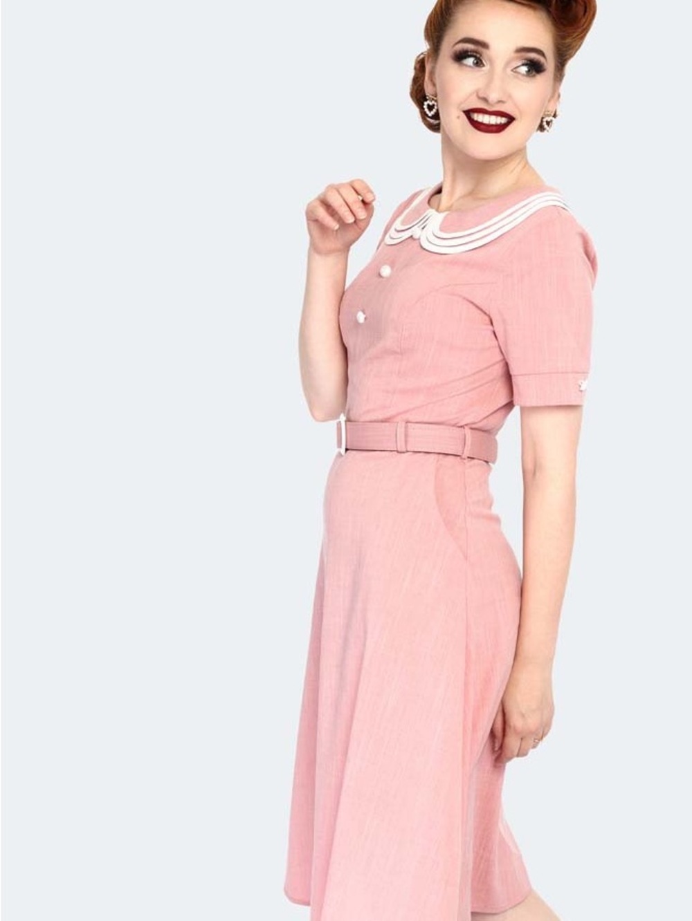 🆕️ VOODOO VIXEN Vintage-Inspired 40S PINK LAYERED COLLAR FLARE DRESS
